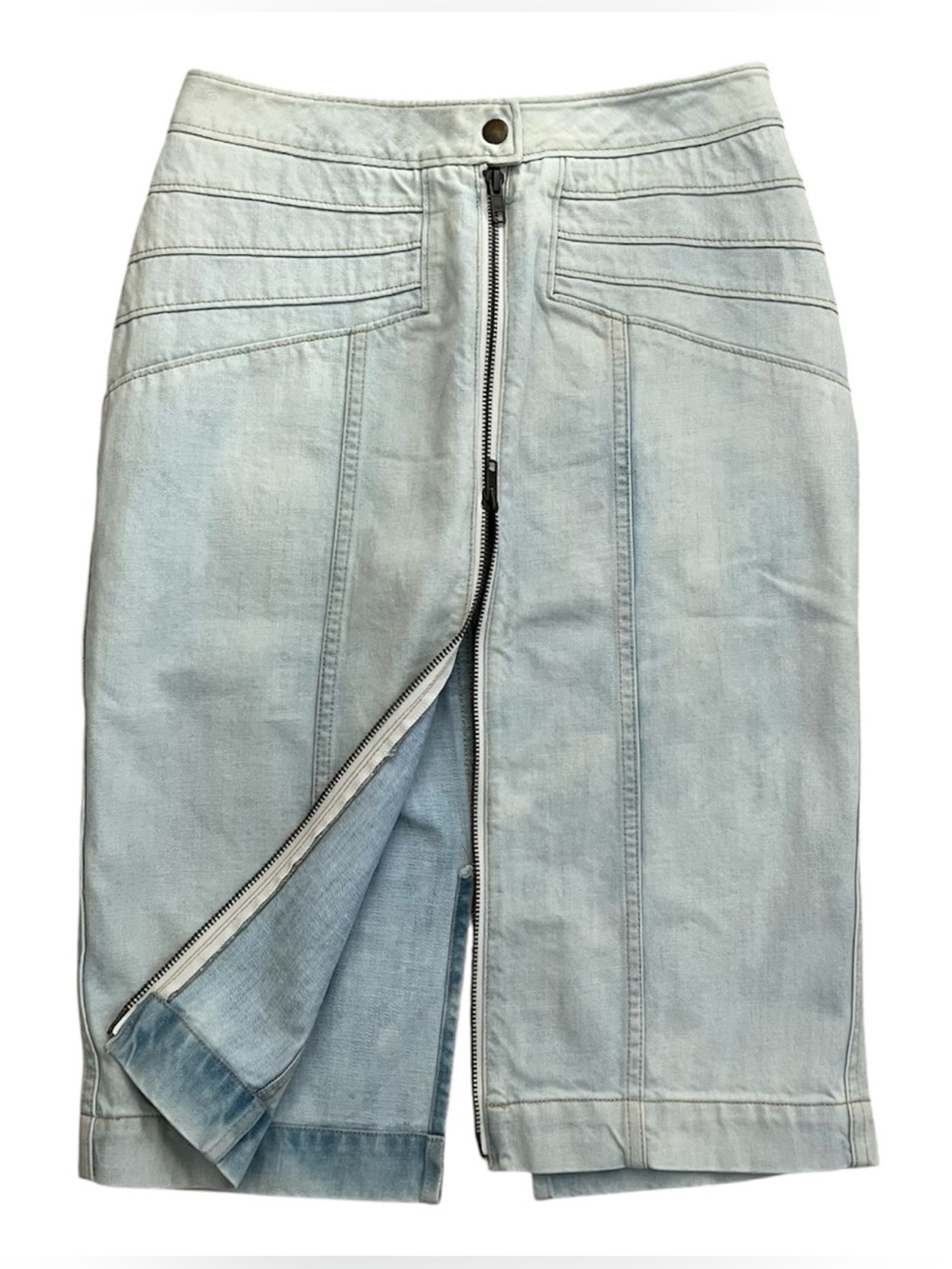 Anthropologie Pilcro Denim Pencil Skirt Zipper Front Lightwash Size 2